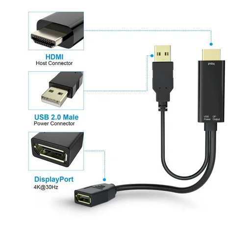 Adaptador de displayport hdmi a displayport, cable con USB 2,0 de