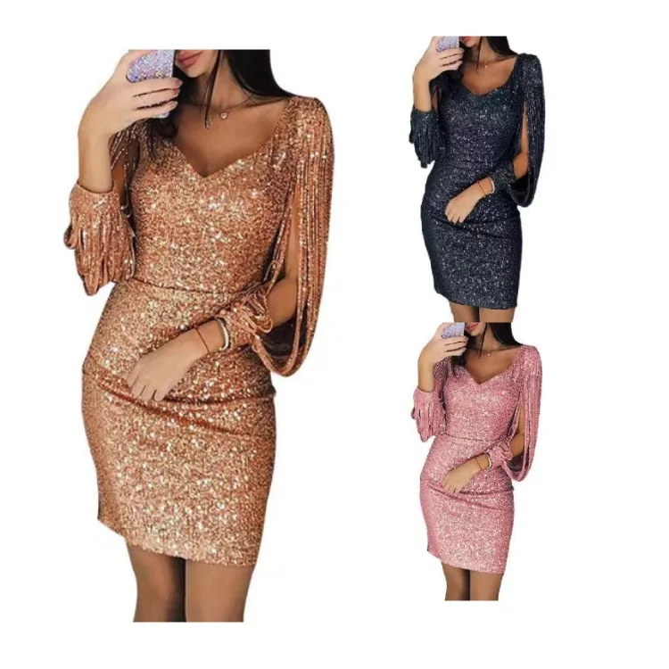 2023 женская сексуальная одежда женское однотонное блестящее платье для выпускного вечера с V-образным вырезом сексуальное повседневное мини-платье