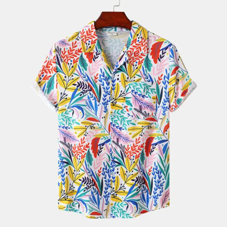 Sayhi Men's Spring And Summer Fashion Shirt Casual Printed Lapel Button  Short Sleeve Shirts Custom Work Shirts Men