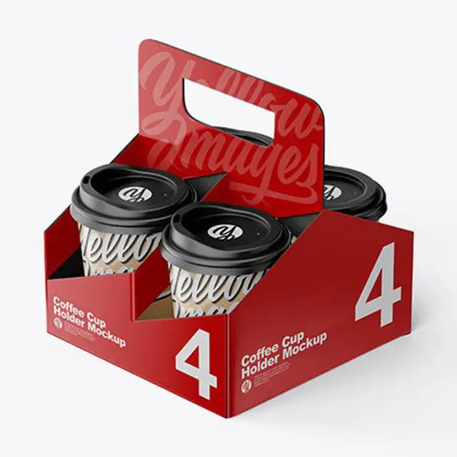 Custom Printed Disposable Coffee Packaging Portable 2 4 Cup Holder Milk Tea Lemonade Takeaway Cup Holder Carrier With Handle manufacture