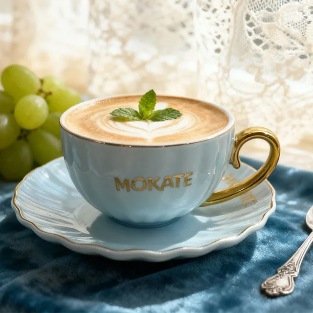 Color Glazed Embossed Coffee Cup and Saucer Reusable Dishwasher and Microwave Safe