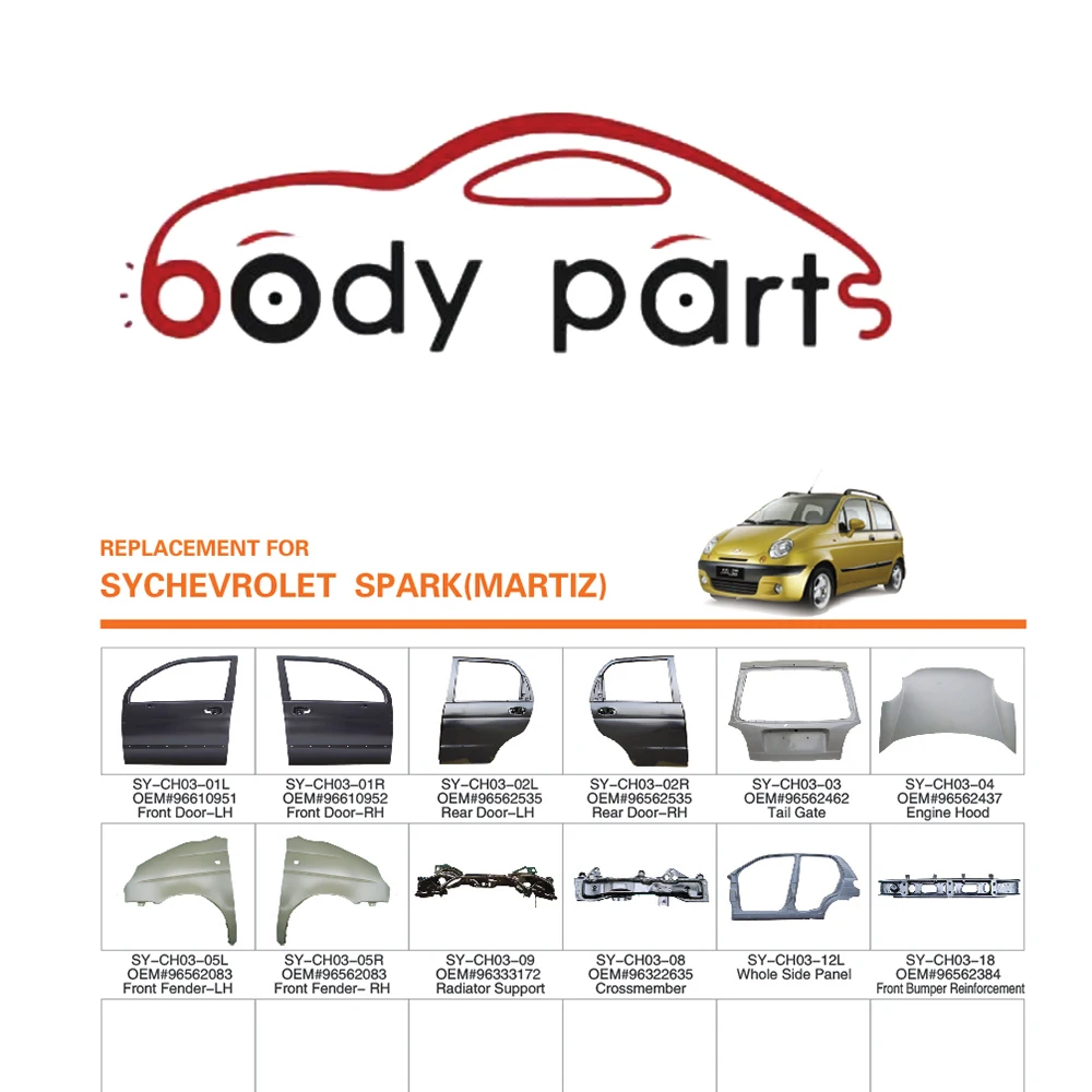 Replacement Precise Fitment Car Doors Auto Door Panel for Spark 2001  M100 Matiz 1999 OEM 96610952