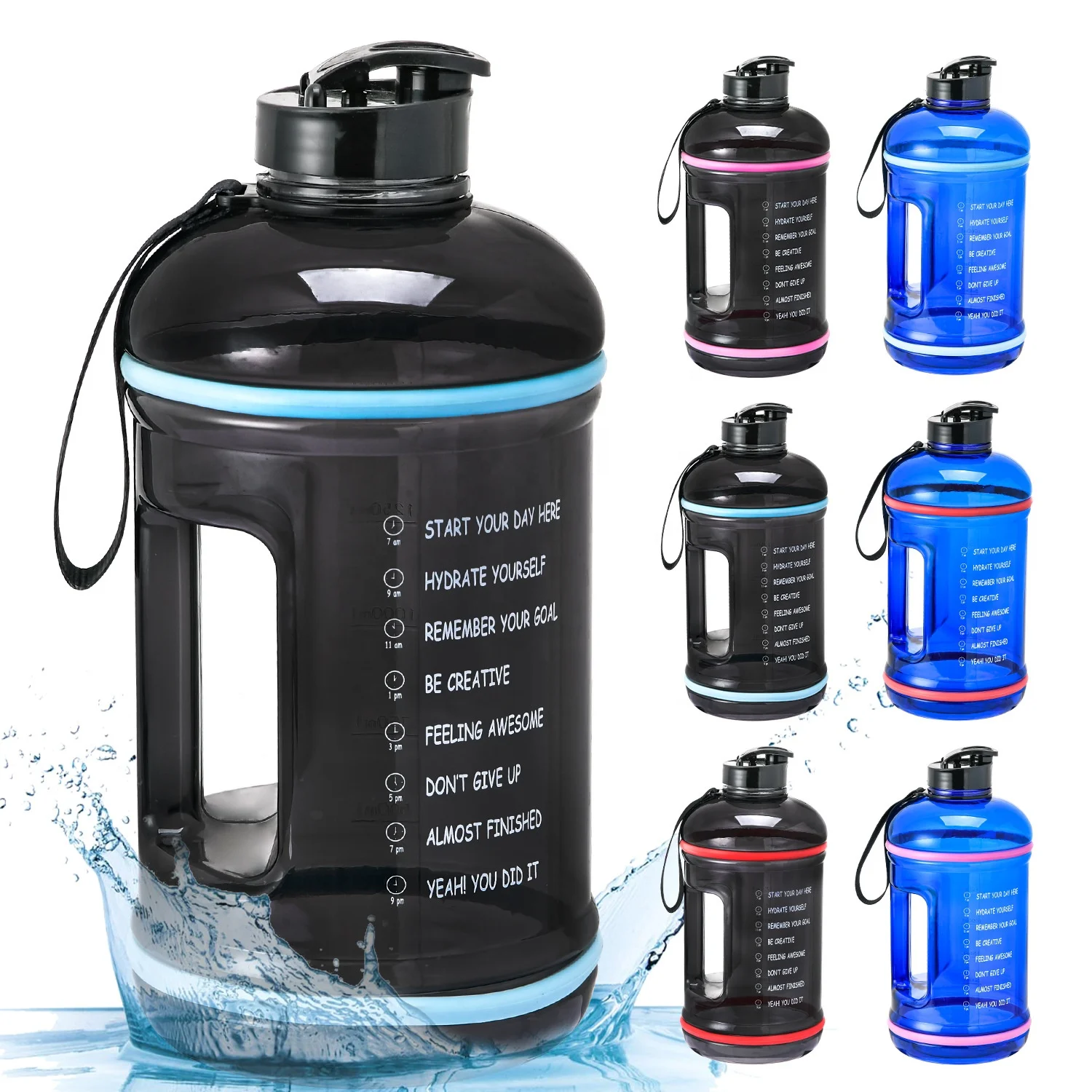 Plastic Water Bottle With Time Marker, Creative, Large Capacity