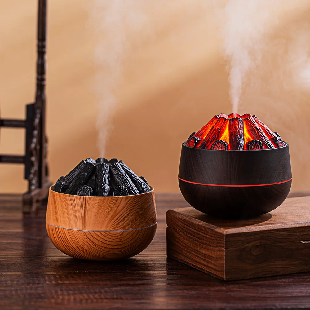 USB Mini Charcoal Round Air Humidifier Cool Mist Ultrasonic for Home Decor Tabletop Volcanic Plastic Material Aroma Diffuser