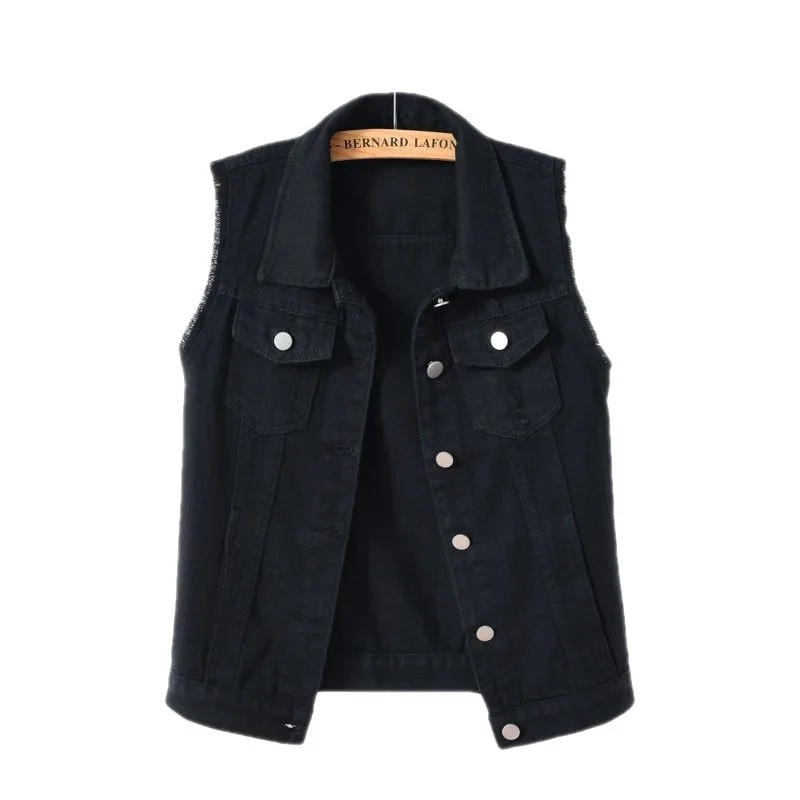 Îmbrăcăminte casual pentru femei cu dimensiuni mari – Vestă scurtă elegantă din denim cu margini brute și neterminate (raw selvedge), jachetă pentru motocicliști, veste de cowboy pentru doamne, dimensiuni până la 6XL