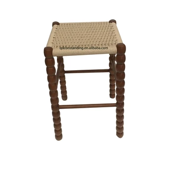 Custom Factory OEM ODM high Wooden restaurant counter kitchen Paper Cord Bar low side stool with non-slip feet stool