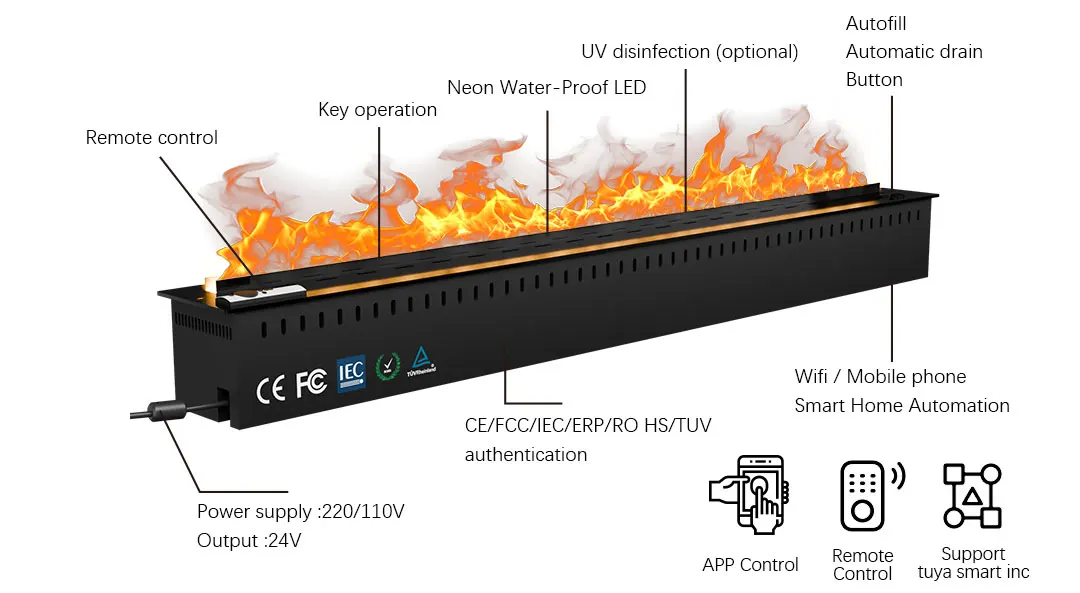 Electric Fireplace, 3D, 1500 W, Metal - detail 4