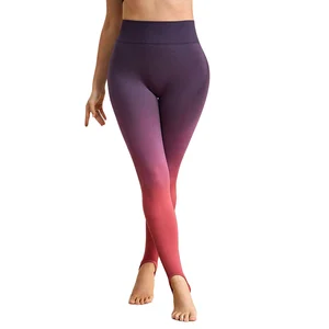 Customized Wholesale High Waist Yoga Pants New Design Gradient Color Leggings Step on Foot Lift Hip Sports Tights Leggings