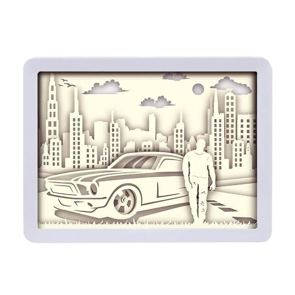 Fast and Furious Paper Cut Led Light Box Famous Movie Character Illustration Handmade Birthday Gift Paper Carving Lamp