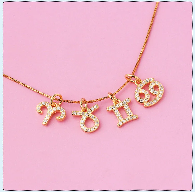 12 Gold Plated CZ Charms S925 Sterling Silver Zirconia Zodiac Sign ...