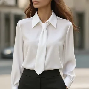 New Arrival Solid Color Casual Tie-Front Long-Sleeve French Collar Shirt For Women