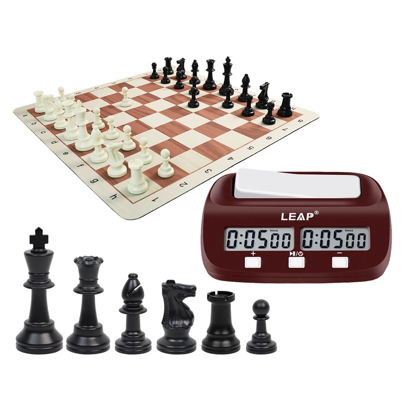 Leap Basic Digital Chess Clock Timer Or 9.7cm Ps Tournament Club Chess Pieces Or 51cm Rubber