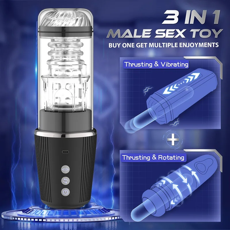 7 Thrusting Rotating Vibrating Stroker Sex Machine 3 in 1 Male Sex Toy Sucking Vibrator Masturbator for Man