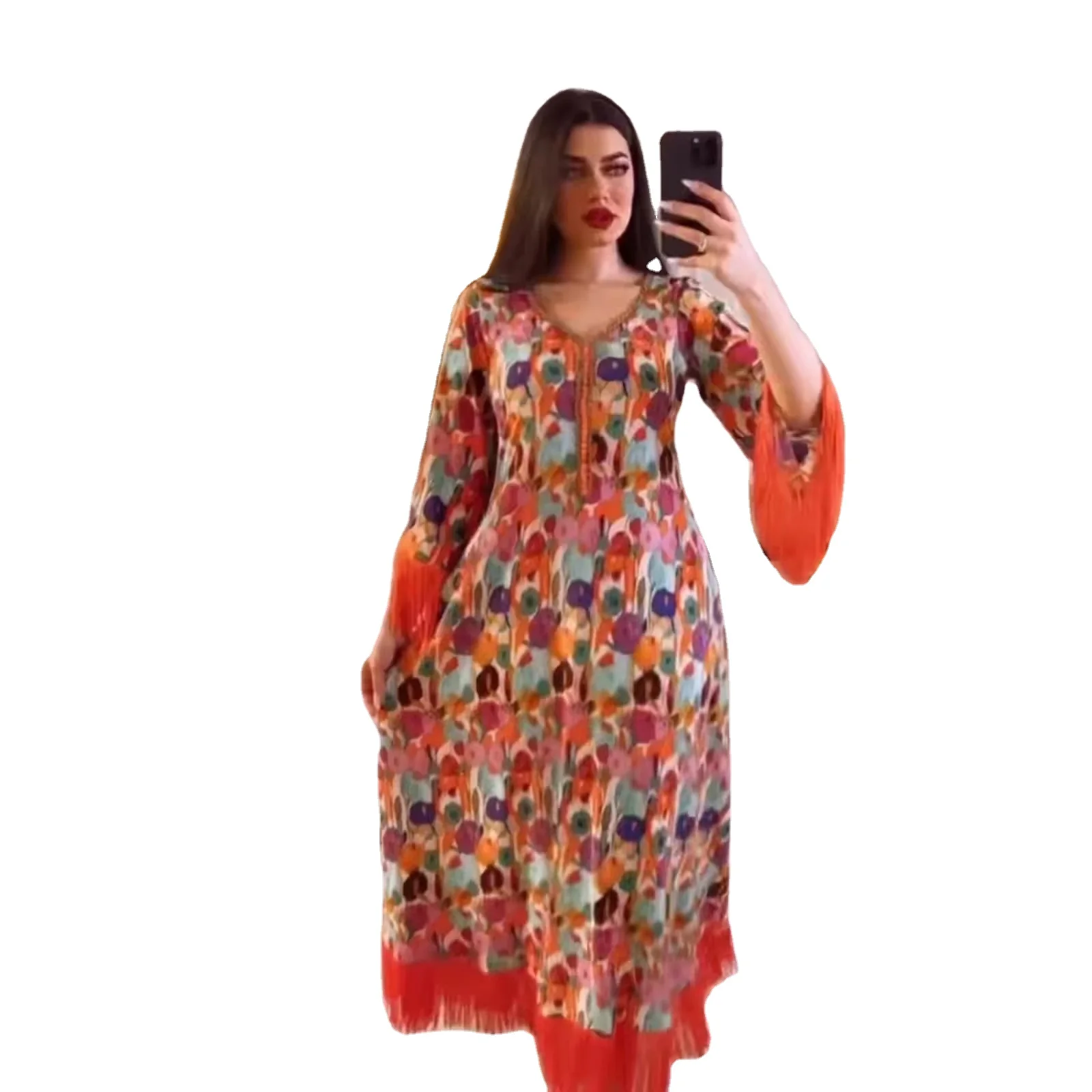 Stylish Islamic Dubai Muslim Toga V-neck Tassel Design Elegant