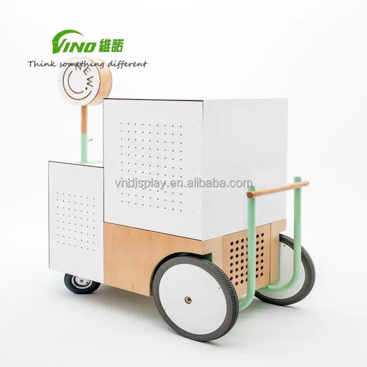 Mobile Candy Cart Wooden Stand with Handle and Pegboard for Lollipop and Ice Cream