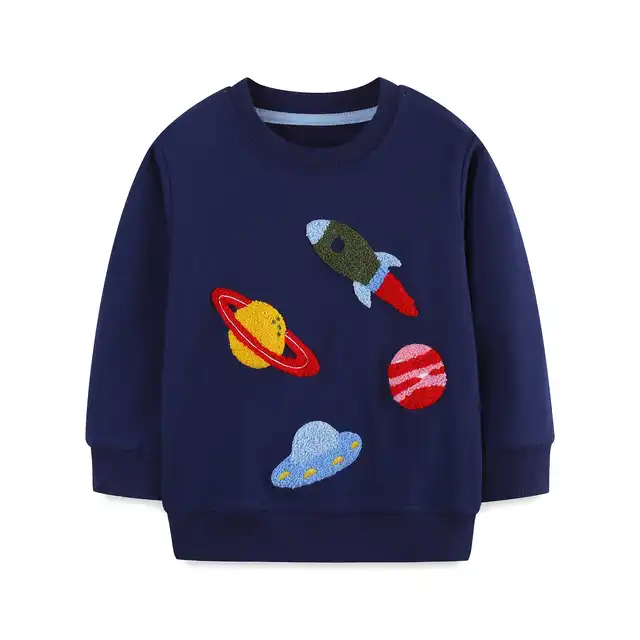 Casual Style Autumn Boys Knitted Cotton Sweatshirt Cartoon Embroidered Pattern High Quality Anti-Shrink Feature for 2-7Y Kids