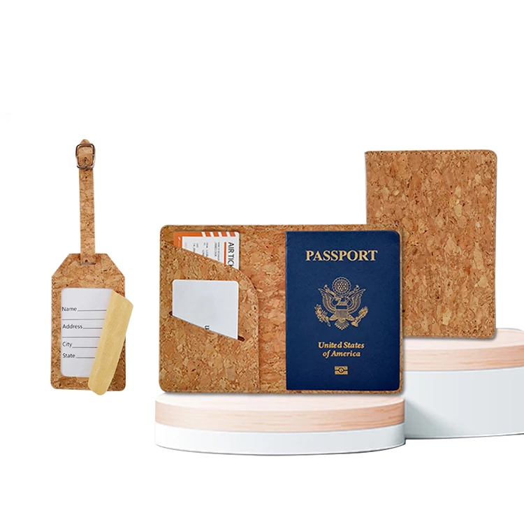 Custom Logo Cork Grain Passport Holder And Luggage Tag For Traveling