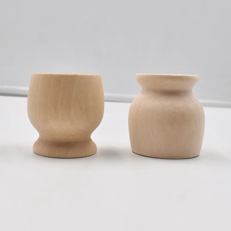 Polished Small Wooden Eggs Cup Mini Wood Cups for Kids DIY Painting Eco-Friendly Easter
