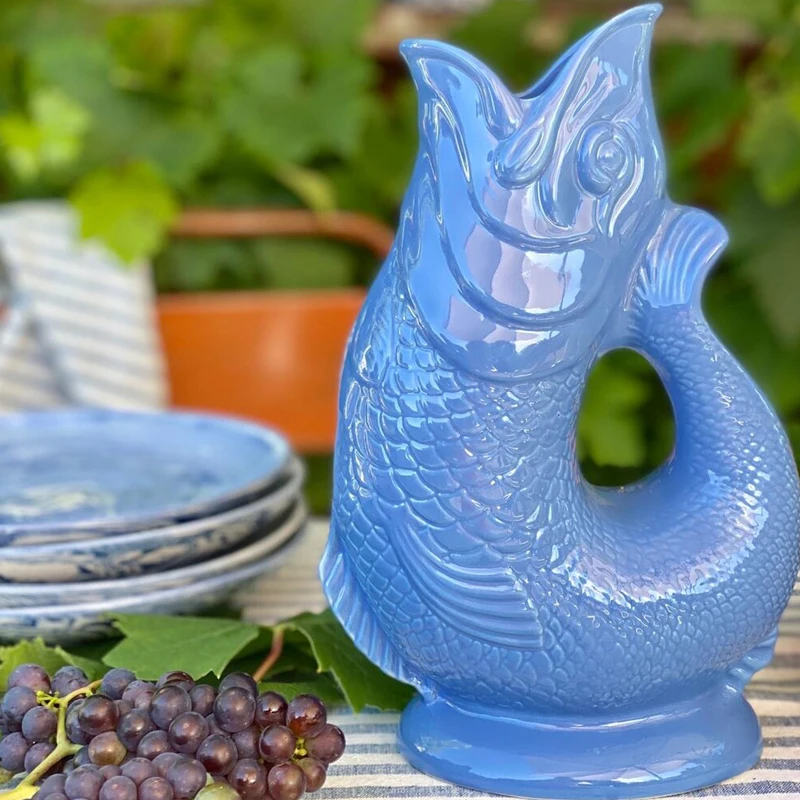 Custom Vivid Blue Handmade Porcelain Gurgle Jug OEM