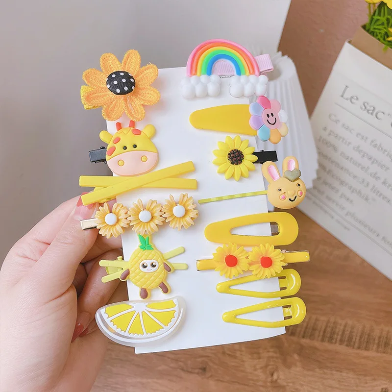 New Design 14Pcs/Set Cartoon Candy Color Cute Hair Barrette Rainbow Cloud Lollipop Clip Pin Accessories Set for Kids Girls