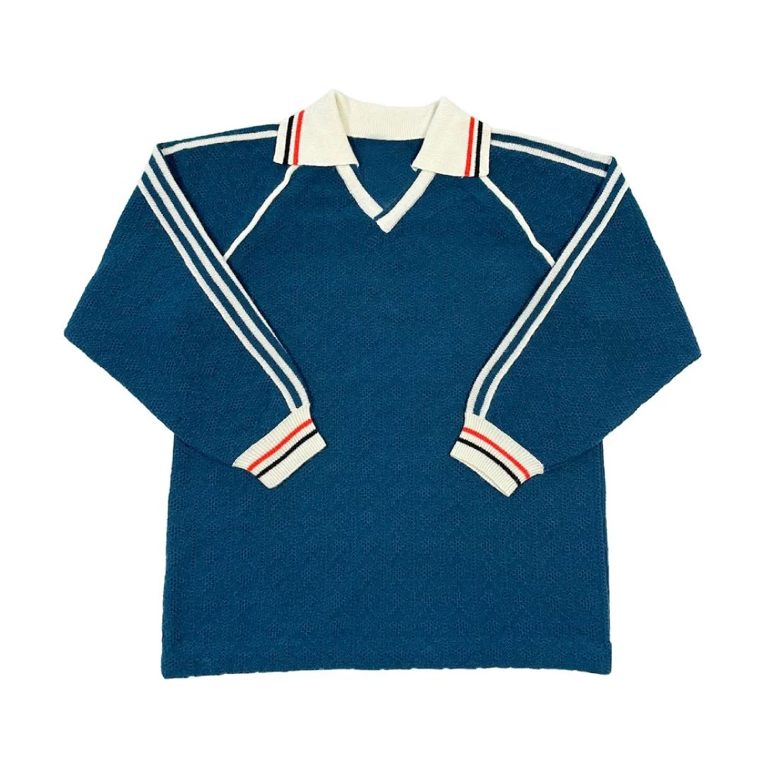 Salati Custom Streetwear Collar Blank Plain Knitted Long Sleeve Vintage Retro Top Sweater Soccer Jersey T-shirt Men's Polo Shirt gallery 3