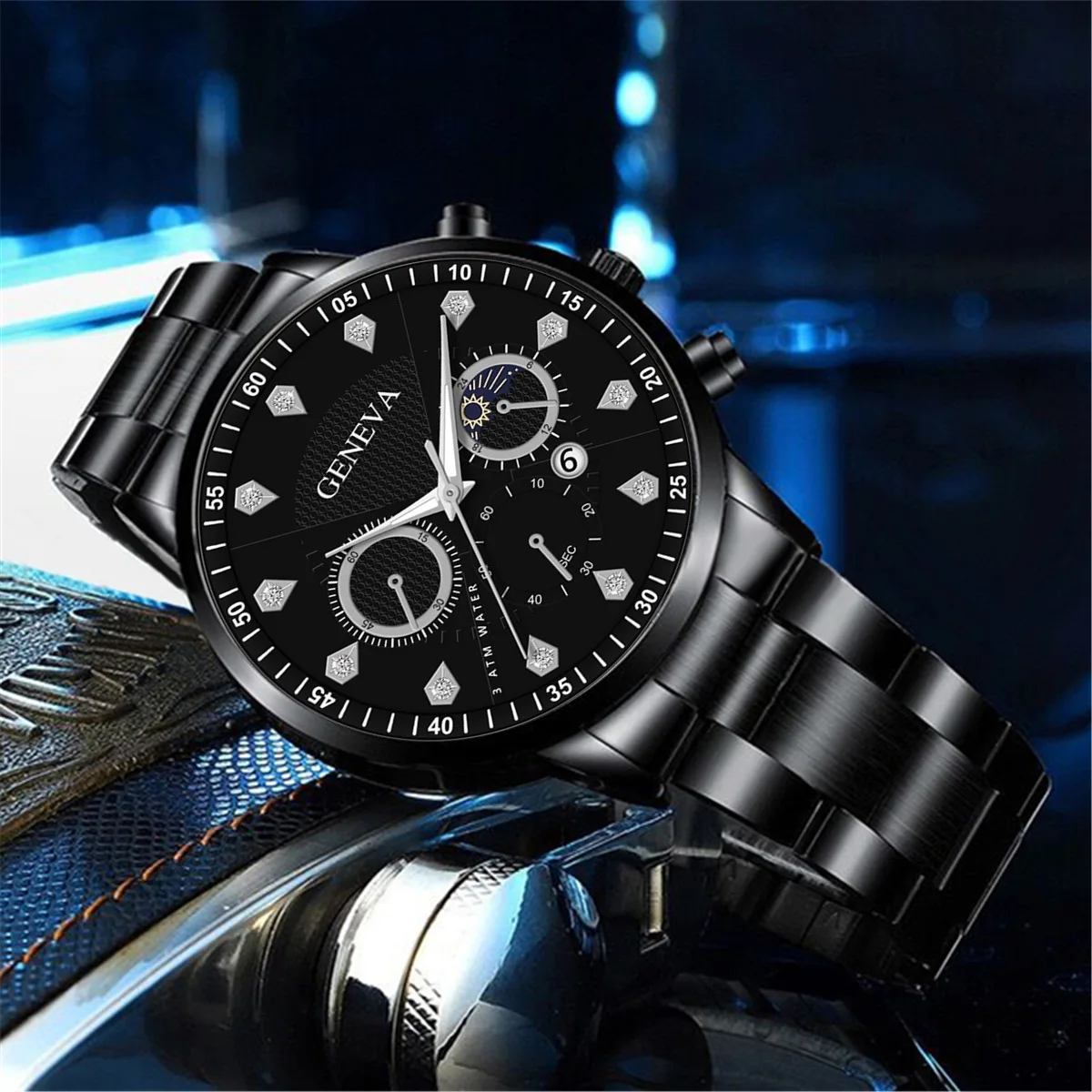 2PCS Set Fashion Men's Business Calendar Watches Men Casual Silver Bracelet Wings Bangle Stainless Steel Quartz Wrist Watch