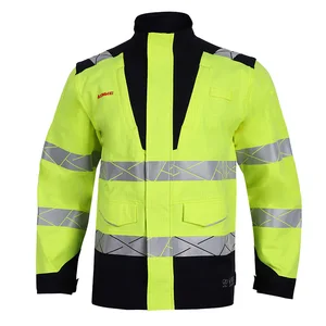 Mens High Visibility Reflective Safety Construction Work Clothes Uniforms Fire Retardant Safety Stretch Jacket