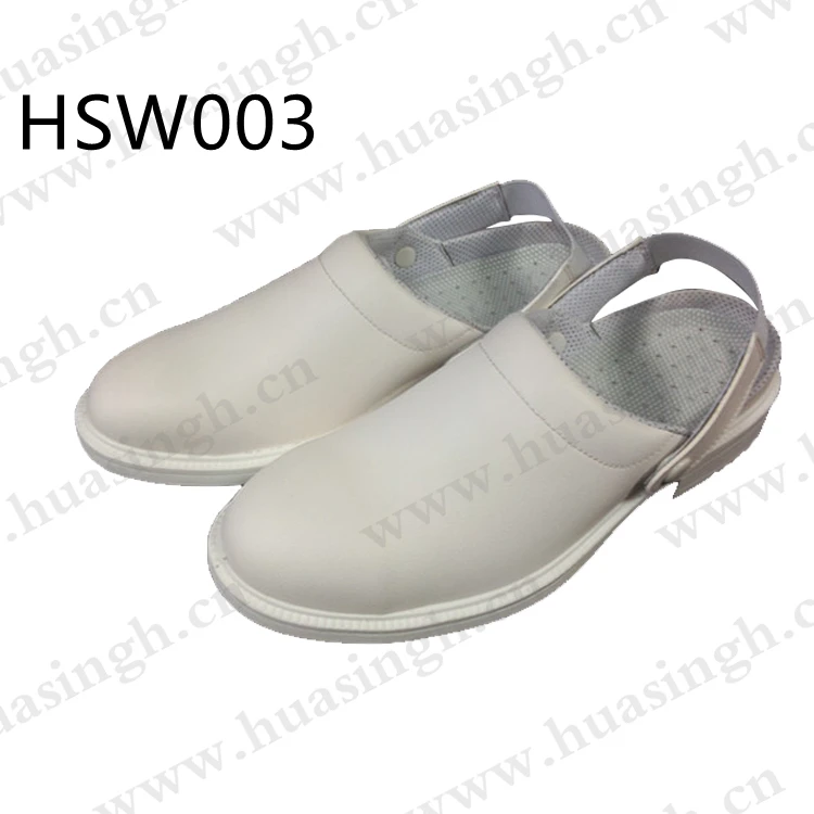 Rwh,food Factory Acid&alkali Resistant White Safety slippers ESD Anti-slip PU Outsole Safety Shoes with Adjust Belt HSW003