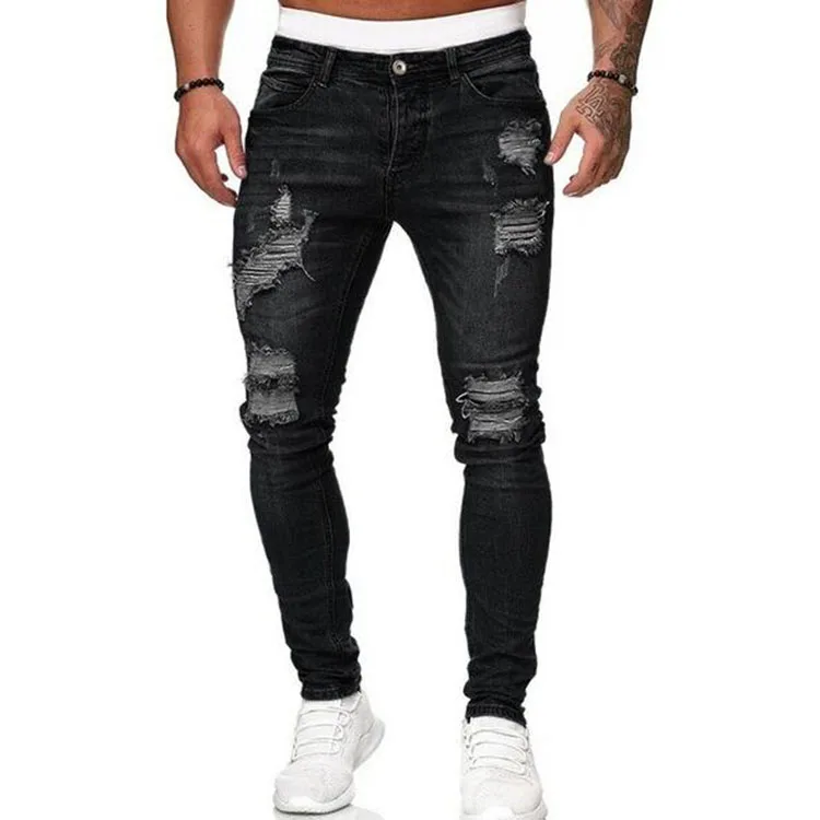 Men's Jeans Cool Ripped Skinny Trousers Stretch Slim Denim Pants Large Size Hip Hop Black Blue Casual Jogging Jeans for Men