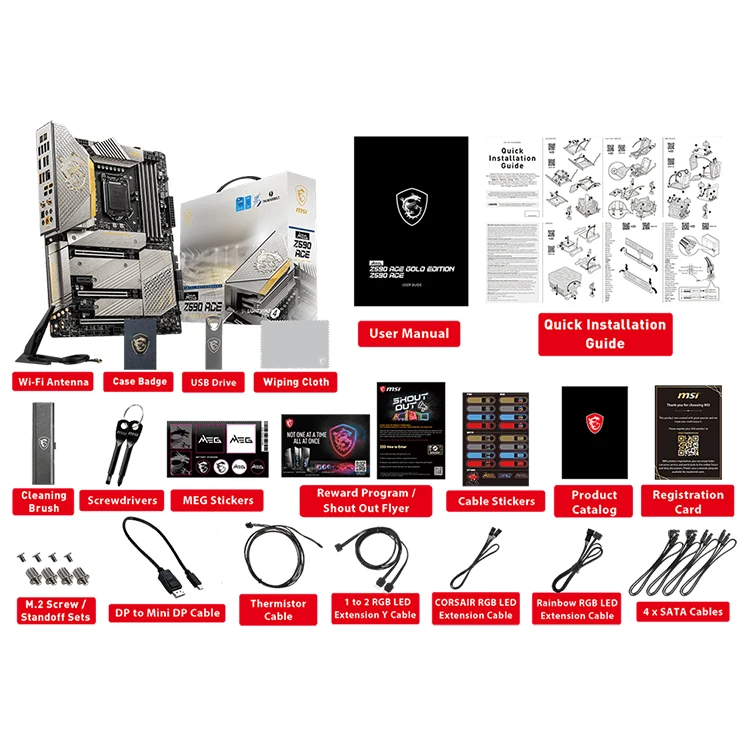 MSI MEG Z590 ACE GOLD EDITION GAMING Motherboard with Latest Wi-Fi 6E  Genuine 24K Gold Supports DDR4 Memory