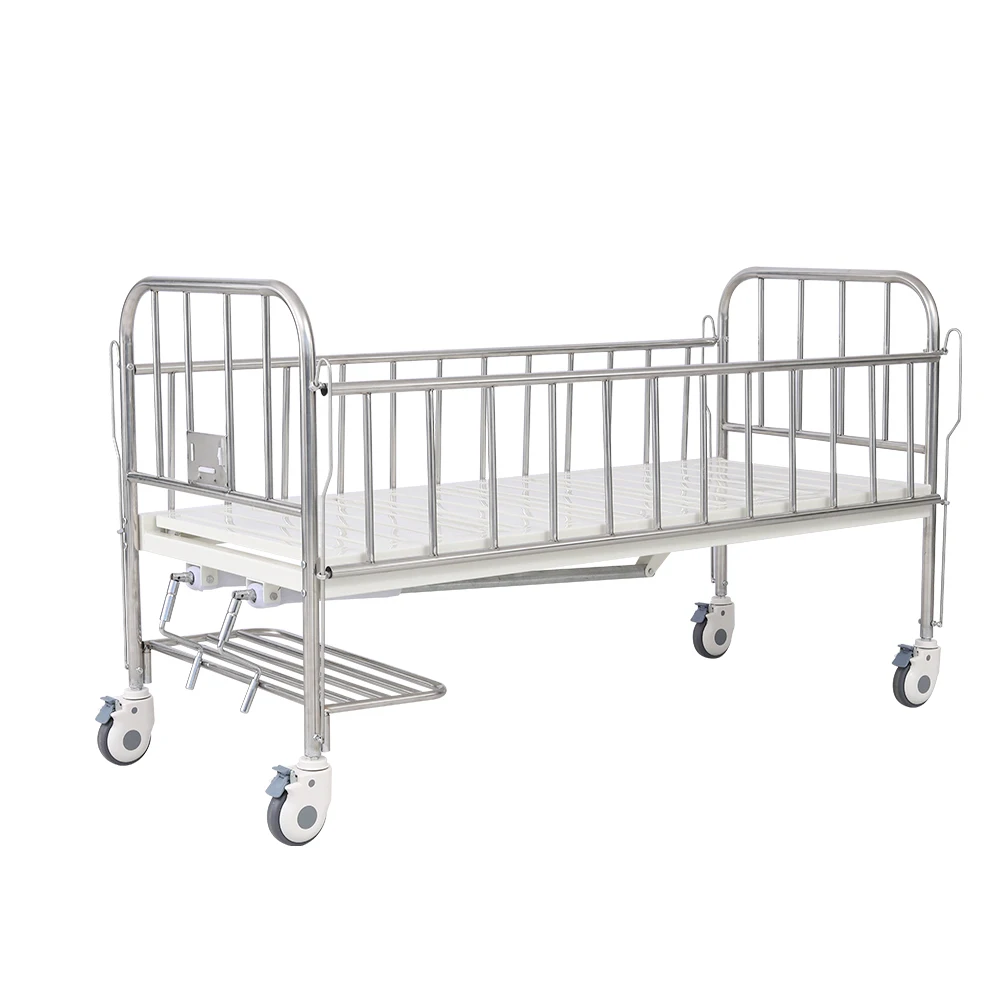 Dual Crank Children Manual Nursing Bed-Modern Stainless Guardrail Pediatric Hospital Furniture for Outdoor Use 3