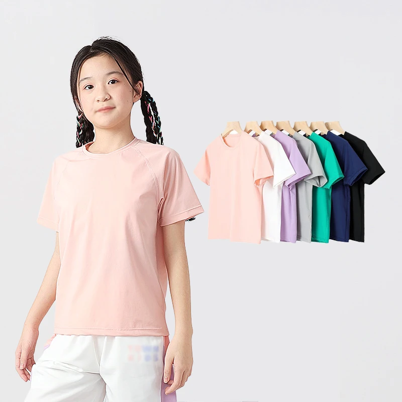 Custom Summer Children Tops Ice Silk 120-160cm Teenage Kids Pullover Quick-drying Short Sleeve Boys Girls Sports T-shirt