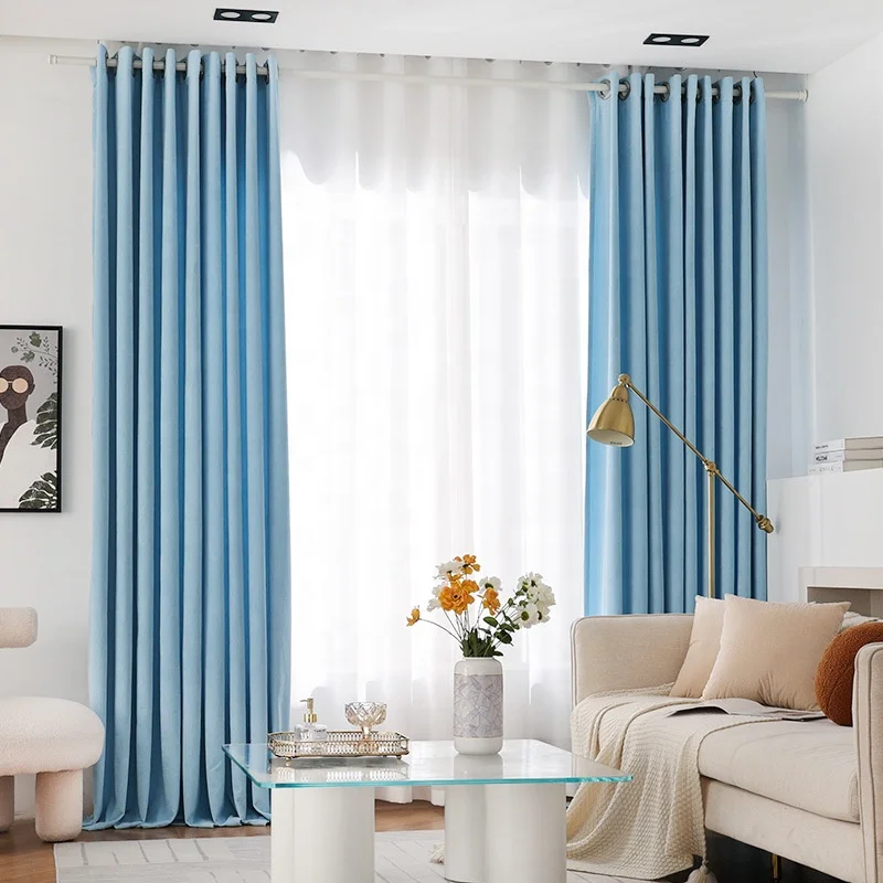 French Simple Solid Color Velvet Blackout Curtains for Bedroom Cream Patchwork Design Ready Made Curtains