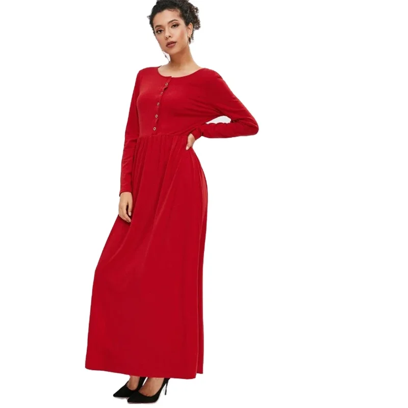 red plain long gown