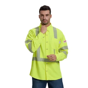 CustomSafety Shirt Hi Vis Reflective Long Sleeve Work Shirts Yellow Reflective  Fireproof Security Outdoor Shirt