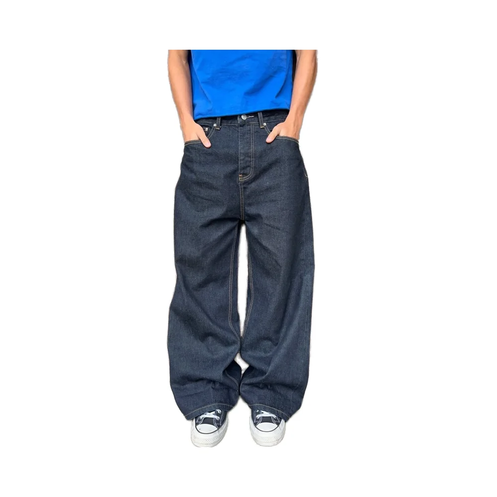 Men's High Waist Fashion Baggy Jeans Big Leg Selvedge Denim