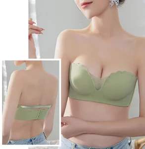 Summer Breathable Nylon Solid Color Beautiful Back Tube Top Anti-Slip Push-Up for Small Chest Women's Seamless Strapless Bra