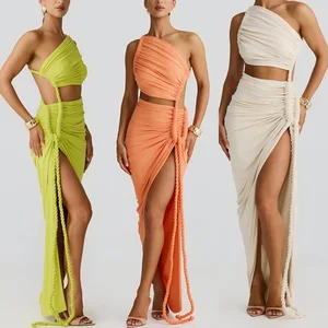 Sexy Outfits Sleeveless Crop Top and Maxi High Slit Party Dress Wholesale Custom Women's Clothing