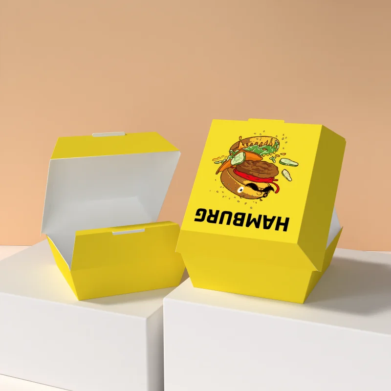 Recyclable Sandwich Hamburger Hot Dog Paper Boxes Fast Food Fried Chicken Lunch Box Custom Logo Food Grade Hamburger Box
