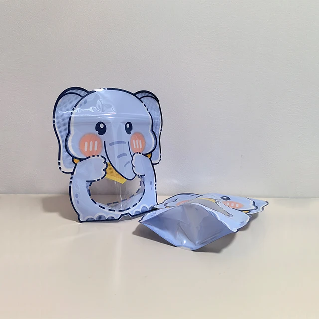 Customized Elephant Design Stand-Up Ziplock Plastic Pouches Cute Small Bags with Logo for Food Packaging