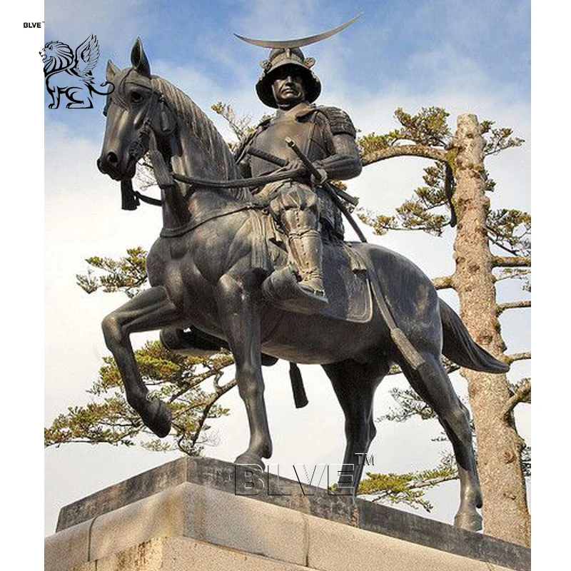 BLVE Outdoor Decoration Famous Large Garden Metal Copper Bronze Japanese Samurai Statue With Horse Sculpture