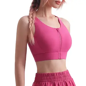 TOPKO Ready to Ship Solid Medium Strength Cool Zipper Shock-proof Hot Sexy Yoga Bra
