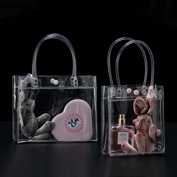 Customize Small Clear Print Package Hand Bag Biodegradable Transparent PVC EVA TPU Packaging Plastic Tote Bag