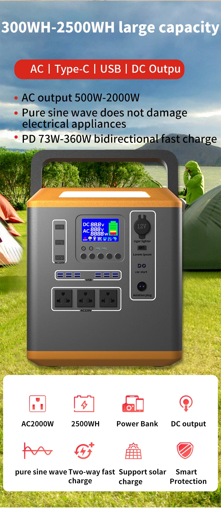 Outdoors 300w Portable Power Bank Generator Portable Back Up Power