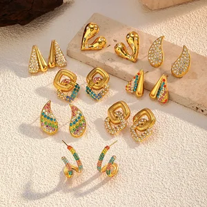 MW Vintage Zircon Geometric Hypoallergenic Trendy Stainless Steel 18K Gold Plated Fashion Jewelry Earrings Women Wholesale