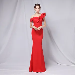 Elegant Sleeveless One-shoulder Evening Gown for Women, Mermaid Silhouette, Suitable for Formal Occasions and Parties,long Dress