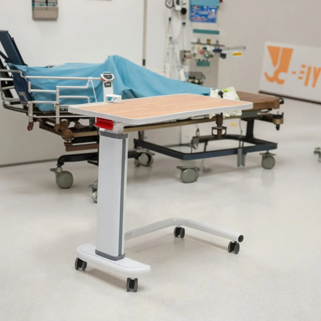 Clinical Modern ABS Over-Bed Table Fireproof Surface Height Adjustable Hospital Hotel Mall Supermarket Commercial Use Patient 2