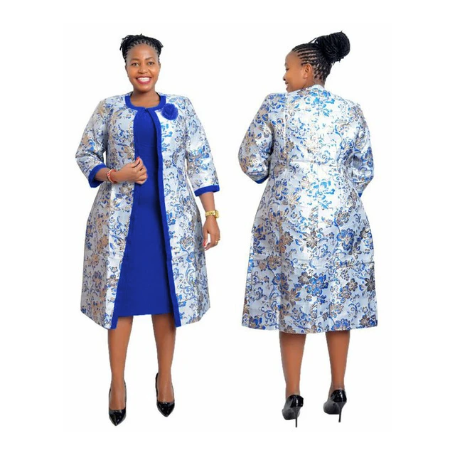 Wholesale Elegant Plus Size Ladies Office Clothing Turkey Church Dresses African Styles Long Jacket Ladies Two Piece Suits