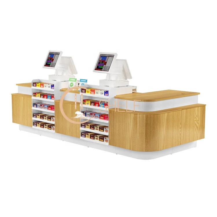 Wooden Design Supermarket Convenience Store Cash Counter Desk Checkout Counter for Sale