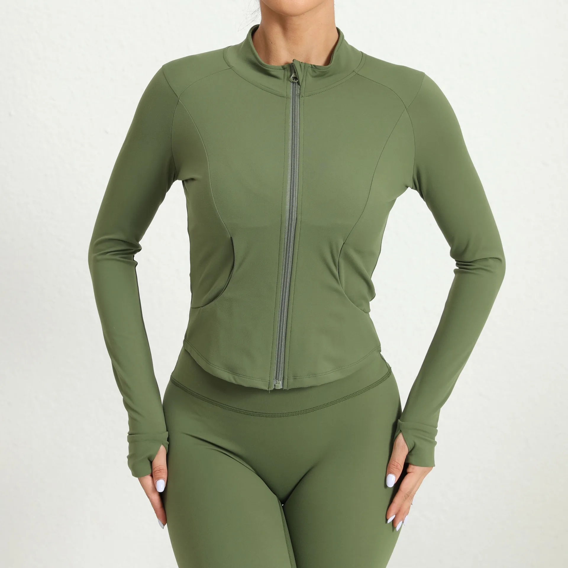 Women Stretchy Soft Quick Dry Light Weight Yoga Coat Breathable Athletic Training Gym Running Slimming Zipper Pockets Jacket factory